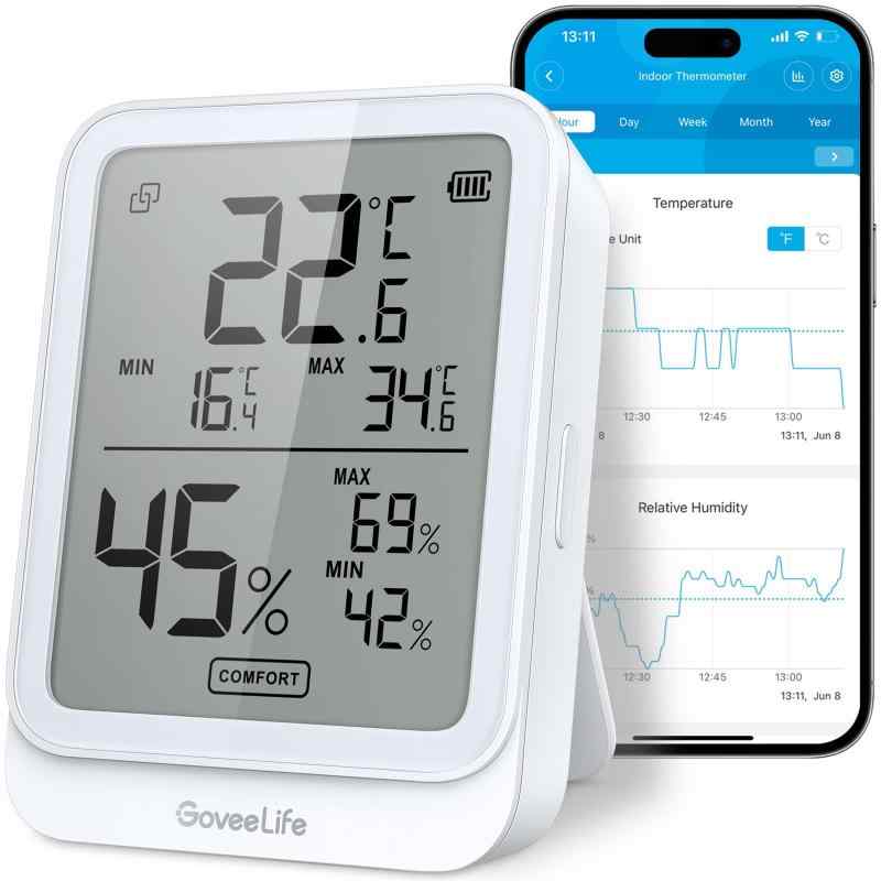 GoveeLife 温湿度計 デジタル 温度計 湿度計 Bluetooth 高精度 スマホで温度湿度管理 大画面 LCD コンパクト 見易い 温度 湿度 アラーム